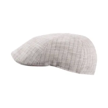 Schiebermütze Antonio in Nougat/Blau aus Leinen-Baumwoll-Mix mit kariertem Muster und kurzer Flatcap-Form