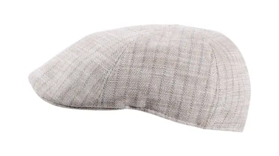 Schiebermütze Antonio in Nougat/Blau aus Leinen-Baumwoll-Mix mit kariertem Muster und kurzer Flatcap-Form