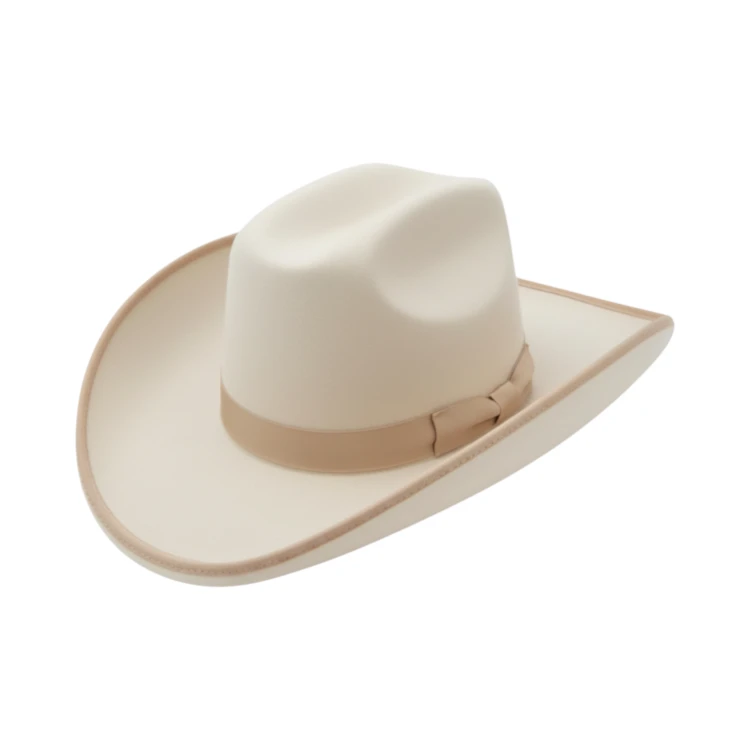 Sonora Westernhut aus feinstem Biberfilz in Hellbeige mit Rebsband und eingefasster Krempe
