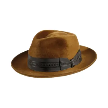 Fedora Bogart Golden Velours aus Hasenhaar in Gold mit dunklem Rebsband