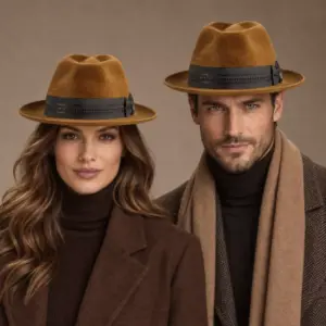 Fedora Bogart Golden Velours aus Hasenhaar in Gold mit dunklem Rebsband