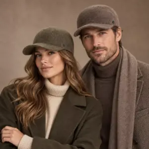 Frau und Mann mit Cap Capelli in Kaperngrün und Braun meliert