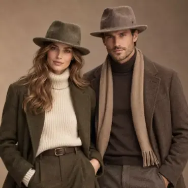 Frau und Mann mit Fedora Capelli in Kaperngrün und Braun meliert