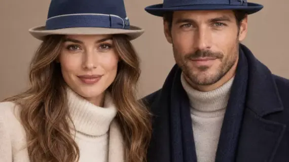 Frau und Mann mit Trilby Indigo-Beige in beiden Farbvarianten