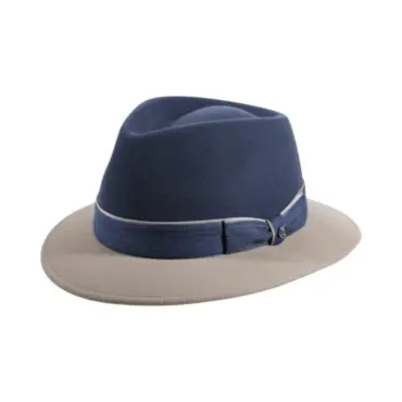 Fedora Traveler 2-Pieces Indigo-Beige mit jeansblauem Kopf und mittelbeiger Krempe