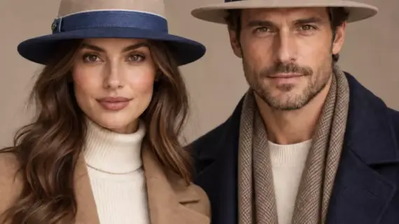 Frau und Mann mit Fedora Traveler 2-Pieces Indigo-Beige in beiden Farbvarianten