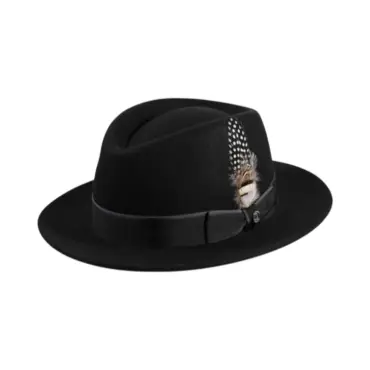 Fedora Classic Paspel aus Wollfilz in Schwarz mit grauer Paspel und Feder