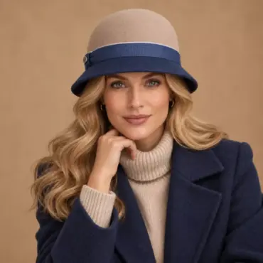 Cloche 2-Pieces Indigo-Beige mit mittelbeigem Kopf und jeansblauer Krempe