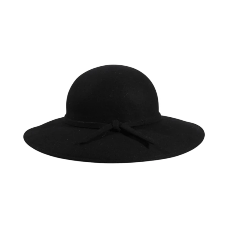 Damencloche mit breitem Rand aus Wolle in Schwarz